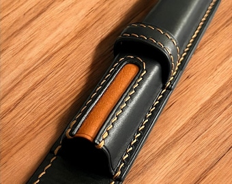 Black Amber Leather Single Pen Case: Luxury Personalized Fountain Pen Holder