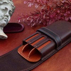 Coffee Bean Leather 3 Pen Case, Leather Triple Pen Case, Leather Fountain Pen Case, Pencil Case