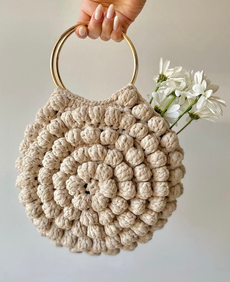 Beige Crochet Popcorn Bag Vintage Style Romashka Hand Bag - Etsy