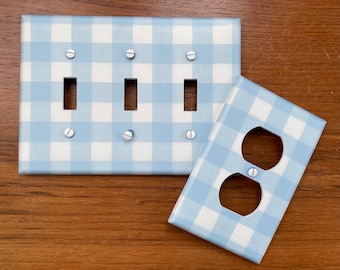 Baby blue check light switch plate cover // blue check checkered // baby's room nursery // FAST SHIP!