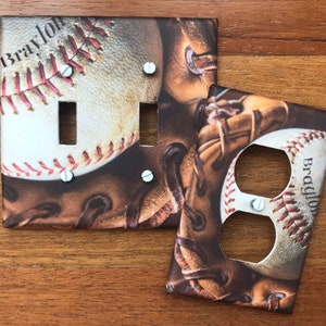 Baseball glove light switch plate cover // Glove Mitt // Personalized // boys sports room // FAST SHIP!