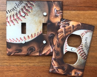 Baseball glove light switch plate cover // Glove Mitt // Personalized // boys sports room // FAST SHIP!