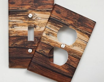 Rustic Wood Light Switch Plate Cover // farmhouse repurposed brown FAUX wood-like image #87