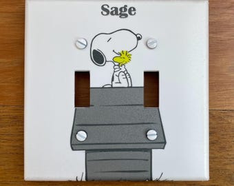 Snoopy Light Switch Plate Cover: Charlie Brown Woodstock Red Baron Personalized