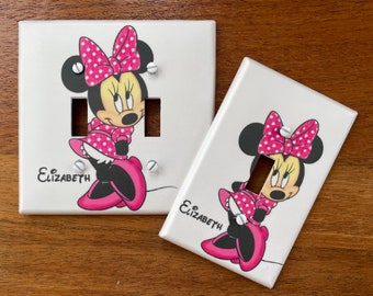 Minnie Mouse light switch plate cover pink bow polka dots // Personalized