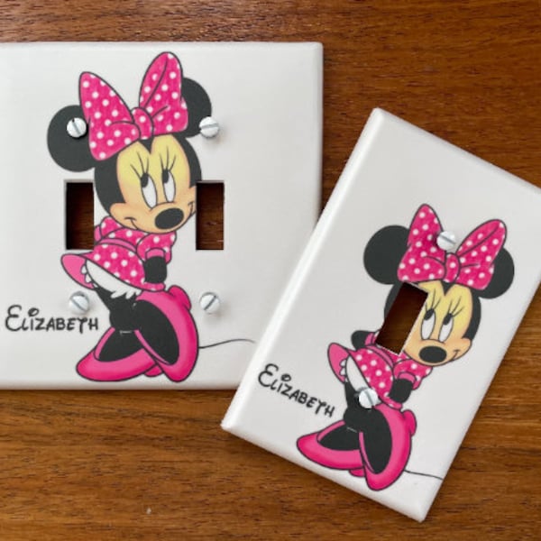 Minnie Mouse light switch plate cover pink bow polka dots // Personalized // FAST SHIP!