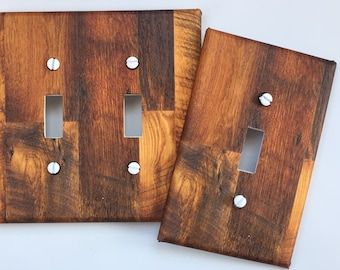 Rustic brown wood light Switch Plate Cover // FAUX wood-like image #64
