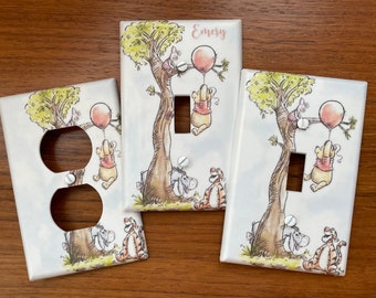 Classic Winnie the Pooh Light switch plate cover // PERSONALIZED Piglet Eeyore Tigger Tree // Vintage Winnie baby nursery // FAST SHIP!