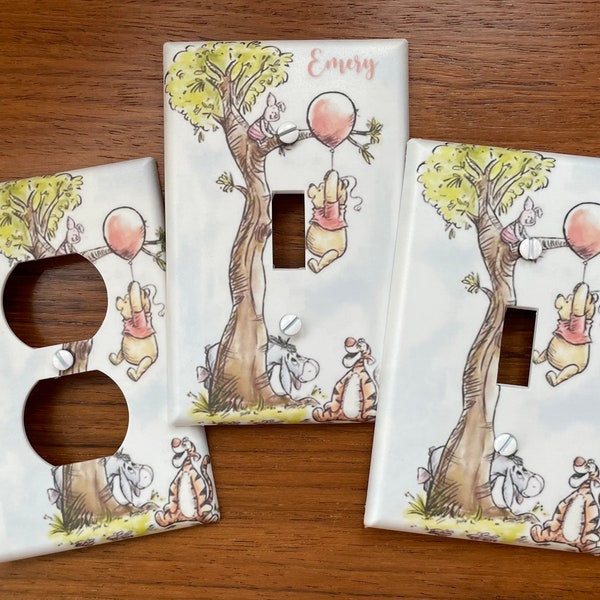 Classic Winnie the Pooh Light switch plate cover // PERSONALIZED Piglet Eeyore Tigger Tree // Vintage Winnie baby nursery // FAST SHIP!