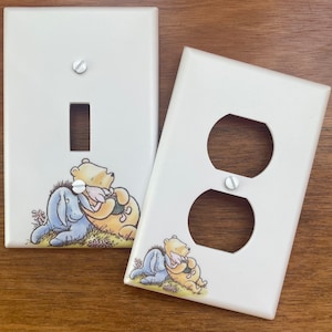 Classic Winnie the Pooh Light switch plate cover // PERSONALIZED // Vintage Winnie Nap Sleeping friends baby nursery // FAST SHIP!