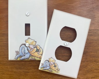 Classic Winnie the Pooh Light switch plate cover // PERSONALIZED // Vintage Winnie Nap Sleeping friends baby nursery // FAST SHIP!