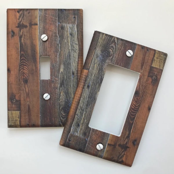 Rustic Wood Light Switch Plate Cover // dark brown FAUX wood-like image #74 // FAST SHIP!