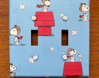 Snoopy light switch plate cover // Red Baron // blue // Charlie Brown