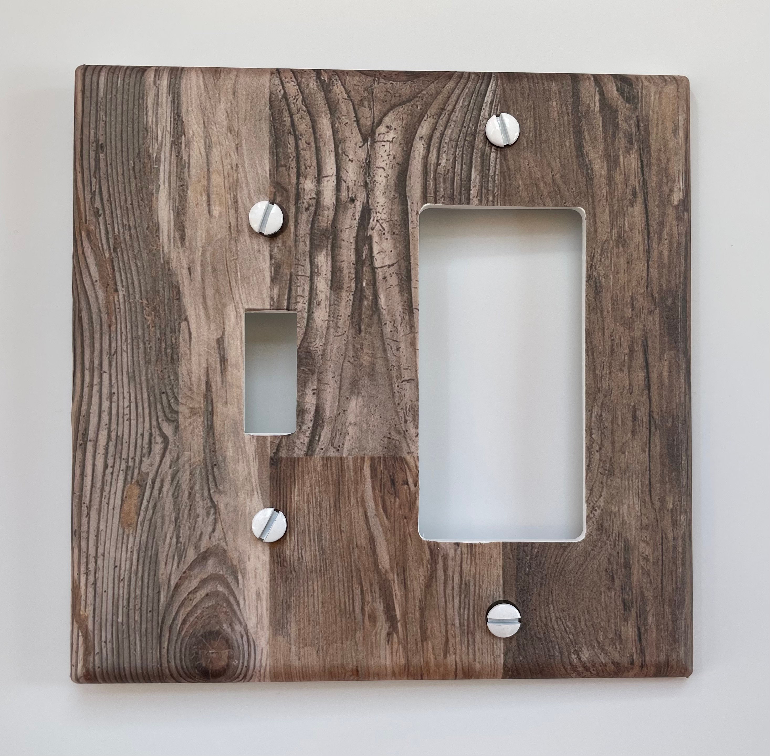 Rustic Wood Light Switch Plate Cover // Brown Beige FAUX Image Etsy