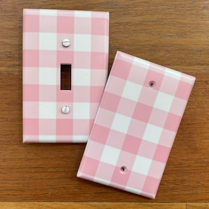 Pink Check Light Switch Plate Cover: Baby Nursery baby pink
