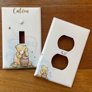 Classic Winnie the Pooh Light switch plate cover // HUNNY jar // Personalized // baby nursery