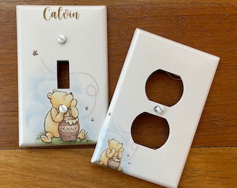 Classic Winnie the Pooh Light switch plate cover // HUNNY jar // Personalized // baby nursery