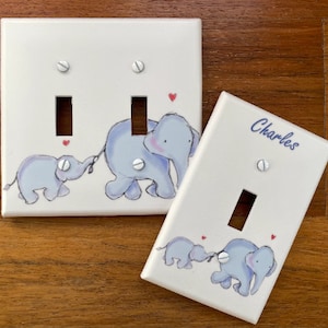 Blue Elephant family light switch plate cover // boys room// boy blue nursery // Personalized // FAST SHIP!