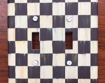 Black & White Harlequin Check Light Switch Plate Cover: Whimsical Vintage Whimsical checkered