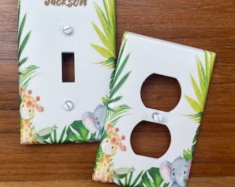 Baby jungle safari light switch plate cover // animals // PERSONALIZED // tropical // FAST SHIP!