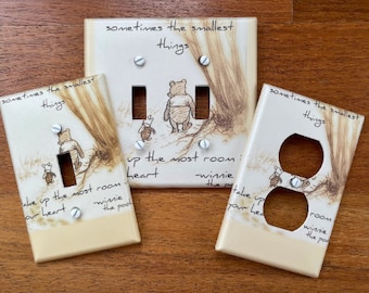 Winnie the Pooh Light Switch Plate Cover Classic Sometimes The Smallest Things Vintage Baby Nursery Decor