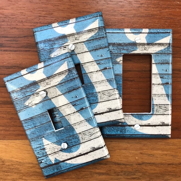 Nautical anchor rustic light switch plate cover // blue off white // FAST SHIP!