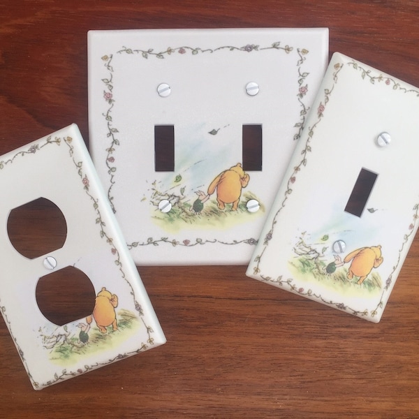 Classic Winnie the Pooh Light switch cover // Vintage Winnie // baby nursery // PERSONALIZED // piglet holding hands // FAST SHIP!