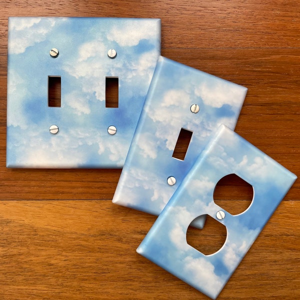 Clouds light switch plate cover // blue cloud nursery // FAST SHIP!