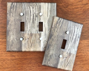 Rustic Wood Light Switch Plate Cover // brown beige FAUX wood-like image #23