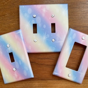 Unicorn Rainbow light switch plate cover // pastel blue green yellow purple orange red colors // FAST SHIP!