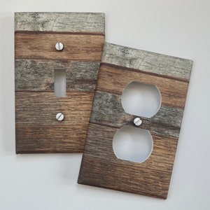 Rustic Wood Light Switch Plate Cover // FAUX brown cream wood-like image #68