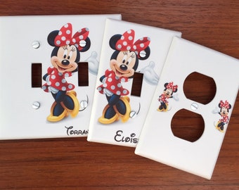 Minnie Mouse Light switch plate cover // red polka dots // girls room // PERSONALIZED