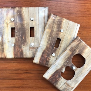 Rustic Wood Light Switch Plate Cover // tan grey brown FAUX wood-like image #53 // FAST SHIP!