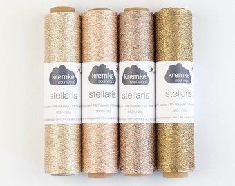 STELLARIS Kremke Soul Wool 560 m/25g glitter yarn lace knitting crochet fine elegant scarves stole white silver cream gold