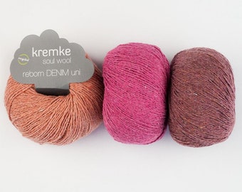 REBORN DENIM plain Kremke Soul Wool cotton recycled fibers from jeans 50g / 155 m wool ball knitting crochet sweater shirt scarf shawls