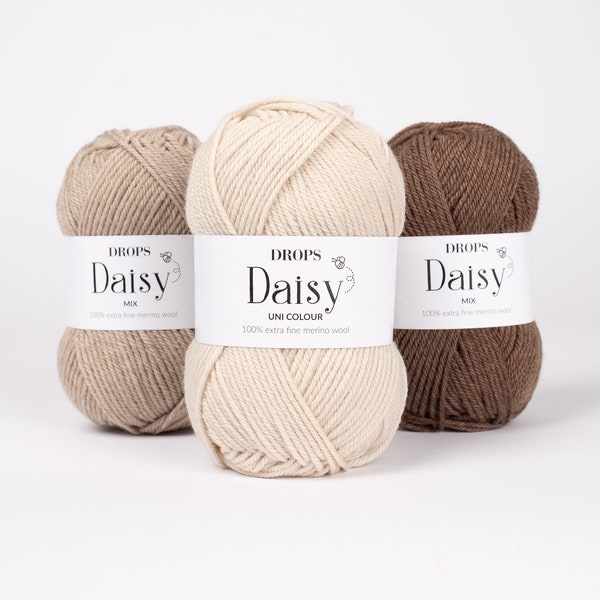 DROPS DAISY 100% Schurwolle Merino extrafine  50g/110m 8 ply DK viele Farben Pullover Shirt Accessoires Tücher Mützen Schals - mulesingfrei