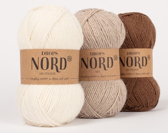 Drops NORD mix uni 50g/150 m virgin wool alpaca choose color knitting crochet shawls sweater shawls scarf soft warm warming - mulesing-free