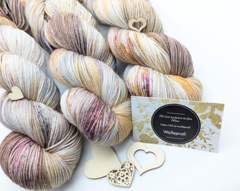 Hand-dyed sock yarn 4-ply High Twist 100g/400m LL Merino extrafine "Boho Lady" taupe natural corn yellow knitting hand-dyed mulesing-free