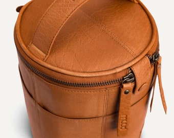 muud Saturn project bag made of high-quality leather handmade shoulder bag colors rich brown, black, whisky knitting handcrafted noble