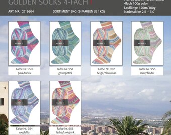 PRO LANA Golden Socks Alicante 15 Schurwolle Polyamid Knäuel 100g/420m 4-fädig Sockenwolle strech Socken Strümpfe Pullover Stricken Häkeln