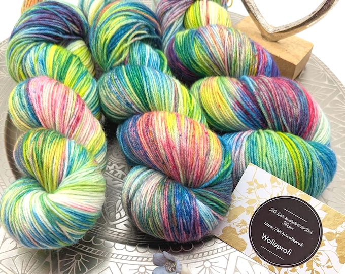 Featured listing image: Hand-dyed sock yarn 4-ply Lazy Lion SockYarn 100g/420 m LL Merino extrafine - "Happy colors" knitting crochet mulesing-free