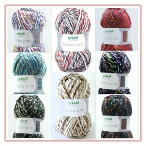 Gründl Alaska Print, Chunky Yarn, gomitolo da 100g di lana invernale, filato per maglieria veloce, morbido, caldo, coccoloso, leggero, scegli il colore