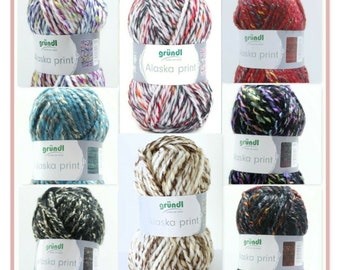 Gründl Alaska Print, Chunky Yarn, 100g ball winter wool quick knitting yarn soft warm cuddly light choose color