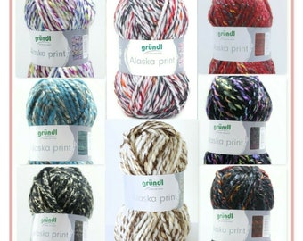 Gründl Alaska Print, Chunky Garen, 100g bal winterwol snel breigaren zacht warm knuffelig licht kies kleur