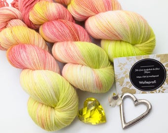 Hand-dyed sock yarn 4-ply Lazy Lion SockYarn 100g/420 m LL Merino extrafine "Fruit Sorbet" pink yellow green knitting mulesing-free