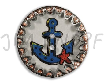 Jim Button Button made of bottle caps anchor motif 26 mm metal resin knitting crocheting sewing handicrafts 13208 accessory