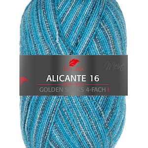 PRO LANA Golden Socks Alicante 16 ovillos de poliamida lana virgen 100g/420 m 4 cabos hilo calcetín calcetines elásticos medias jersey tejer crochet 991 blau türkis