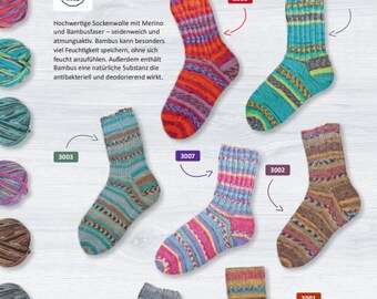 Sock wool RELLANA fleet sock bamboo - merino wool LL 420 m/100g superwash color choose colorful pattern from the skein knitting crocheting
