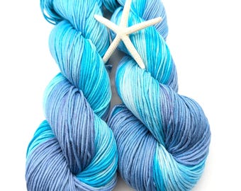 Hand-dyed cotton yarn 100% Pima Cotton 100g/212 m pure cotton "South Sea Dreams" NS 5 handdyed yarn crochet, knitting, blue, turquoise