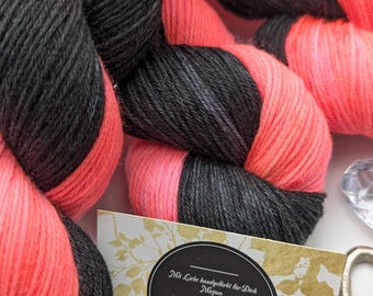 Hand-dyed sock yarn 4ply High Twist 100g/400m LL Merino extrafine - "Halloween Party" Pink neon knitting mulesing-free hand-dyed sock